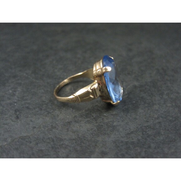 Antique 10K Gold Filled Blue Glass Ring Size 6 - Picture 4 of 8